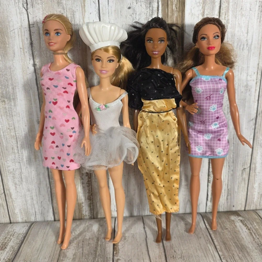 Barbie Doll Lot of 4 Chef Tutu Plaid Heart Polka Dot Fashion Outfits Mixed Set